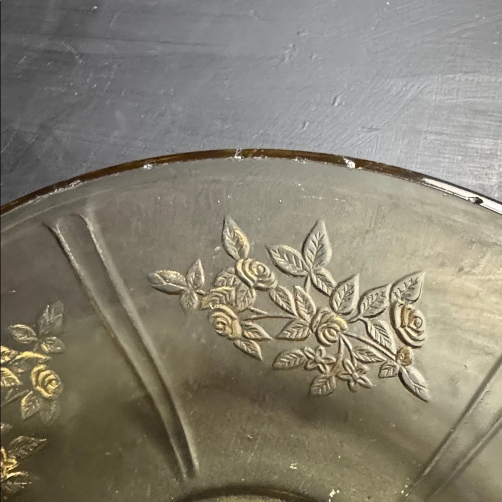 Vintage Federal Amber Depression Glass Bowl Sharon Cabbage Rose pattern